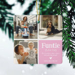 Ornement En Céramique Funtie 3 Photo Collage Définition Jolie Noël<br><div class="desc">Mignonne fête de Noël Ornement. Cadeaux parfaits pour une AUNTIE AMUSANTE ! Il vous suffit de télécharger 3 de vos photos préférées,  de customiser la définition et de personnaliser en ajoutant des noms.</div>