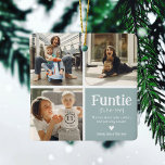 Ornement En Céramique Funtie 3 Photo Collage Définition Jolie Noël<br><div class="desc">Mignonne fête de Noël Ornement. Cadeaux parfaits pour une AUNTIE AMUSANTE ! Il vous suffit de télécharger 3 de vos photos préférées,  de customiser la définition et de personnaliser en ajoutant des noms.</div>
