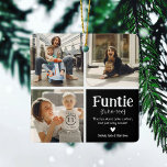 Ornement En Céramique Funtie 3 Photo Collage Définition Jolie Noël<br><div class="desc">Mignonne fête de Noël Ornement. Cadeaux parfaits pour une AUNTIE AMUSANTE ! Il vous suffit de télécharger 3 de vos photos préférées,  de customiser la définition et de personnaliser en ajoutant des noms.</div>