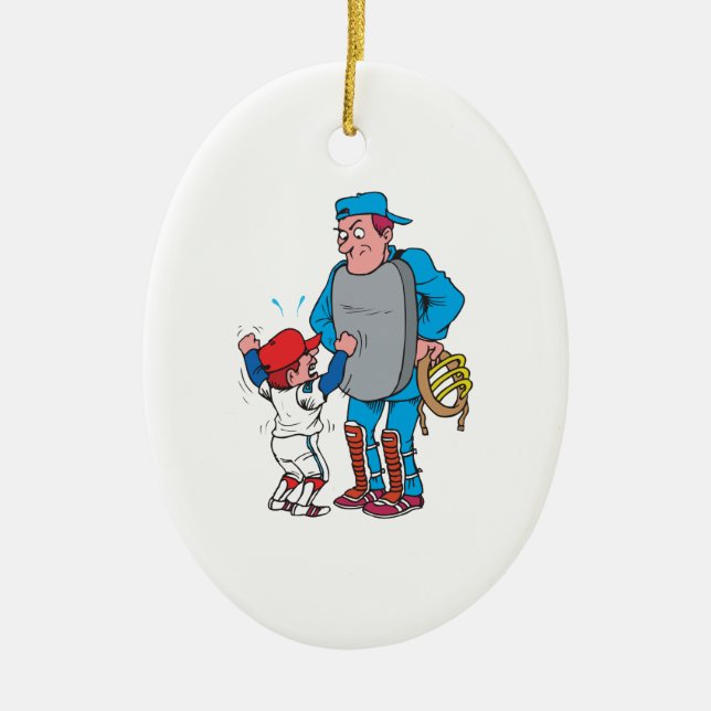 Ornement En Céramique gamin de baseball se disputant avec l'arbitre (Devant)