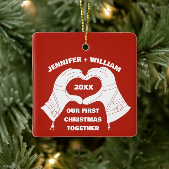 Ornement En Céramique Gants de ski Forme cardiaque mains personnalisées (Arbre)