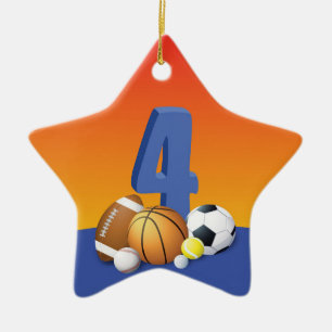 Ornement En Céramique Garçon 4e anniversaire Sports Balls