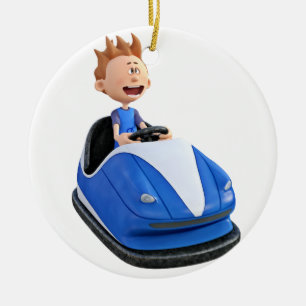Ornement En Céramique Garçon de bande dessinée dans une voiture de