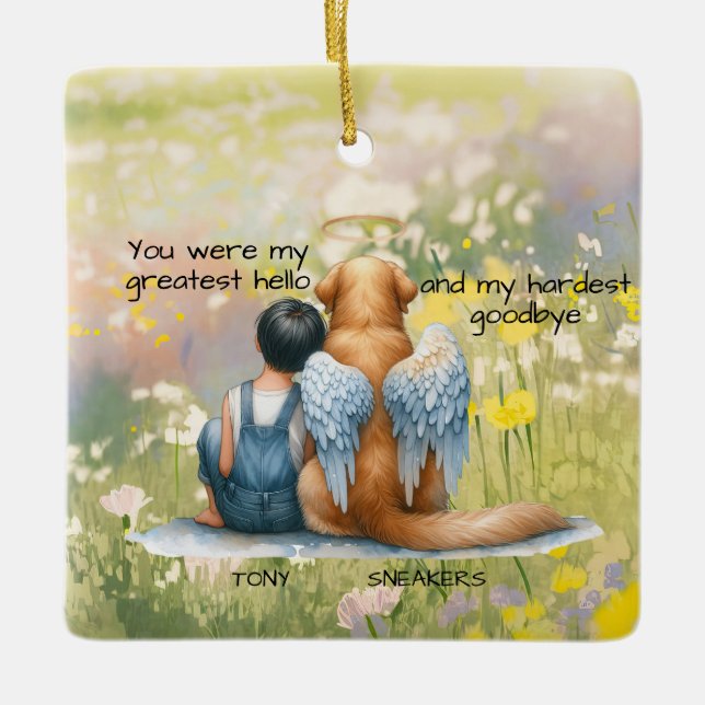 Ornement En Céramique Garçon et chien mémorial  (Devant)