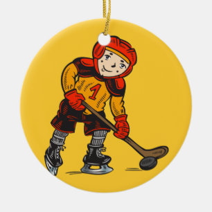 Ornement En Céramique Garçon jouant à l'hockey