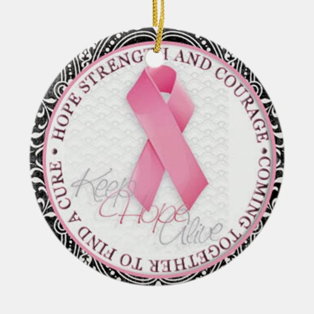 Ornement En Céramique garder espoir vivant rose ruban cancer du sein (Devant)