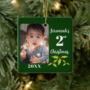 Ornement En Céramique Garderie de tissu pour bébé 2 ans de Noël Vert Fau