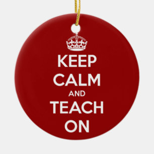 Ornement En Céramique Gardez le calme et l'enseignez sur le rouge