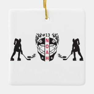 Ornement En Céramique Gardien des objectifs de hockey sur glace noir et