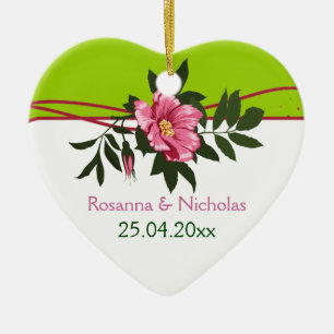 Ornement En Céramique Gardien vert de chaux mariage rose sauvage