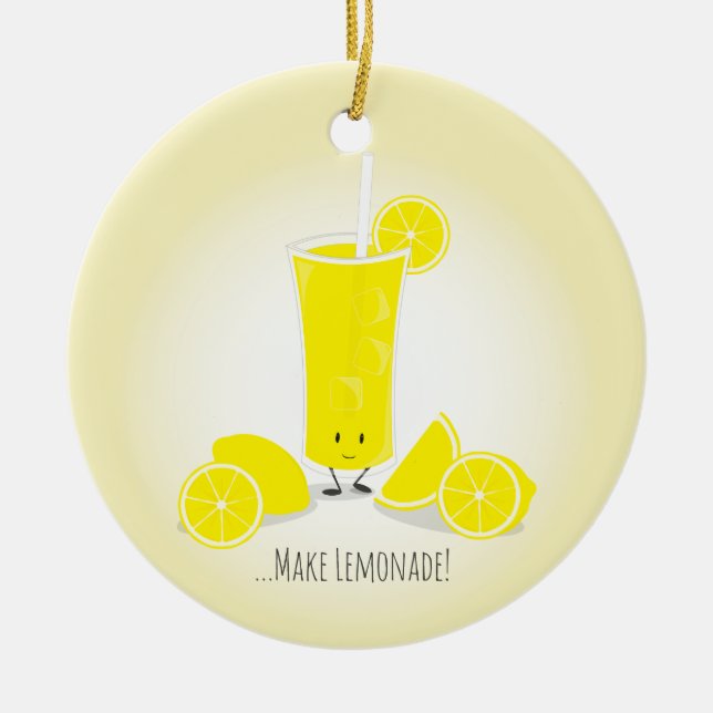 Ornement En Céramique Gastronomie en verre de limonade souriante (Devant)