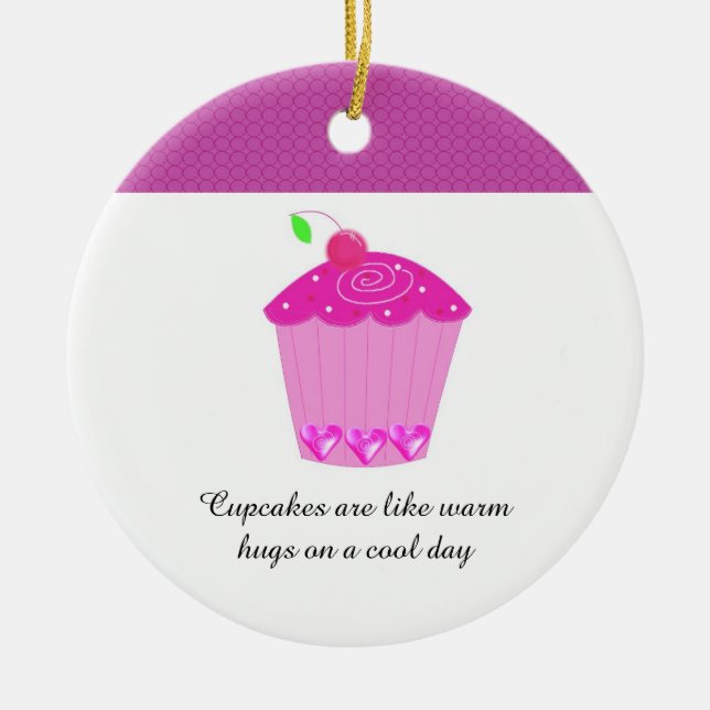 Ornement En Céramique Gâteau Cupcake Cerise avec Citation (Devant)