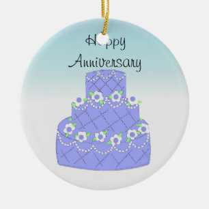Ornement En Céramique Gâteau d'anniversaire bleu élégant