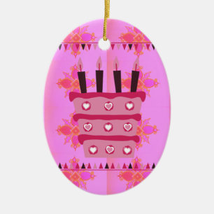 Ornement En Céramique Gâteau d'anniversaire floral pour elle/les filles