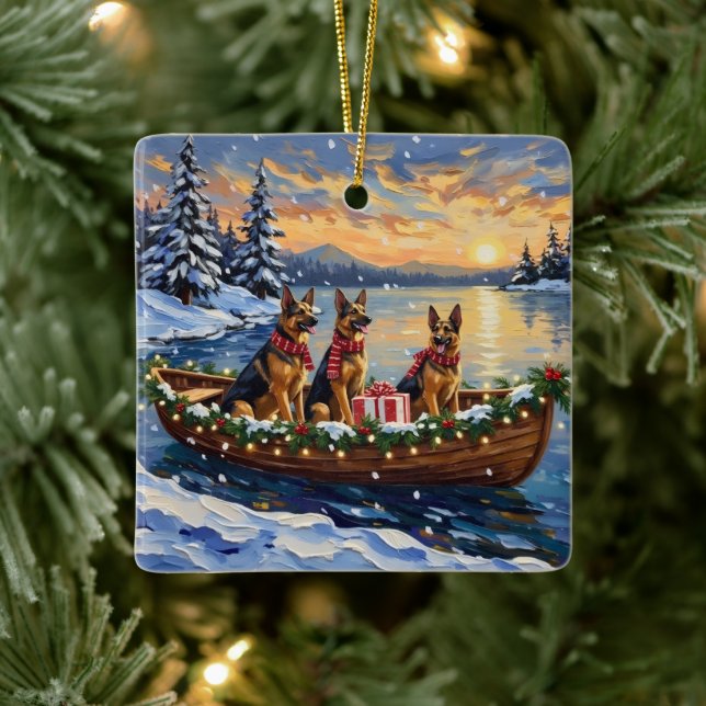 Ornement En Céramique German Shepherd Christmas Boat Holiday (Arbre)