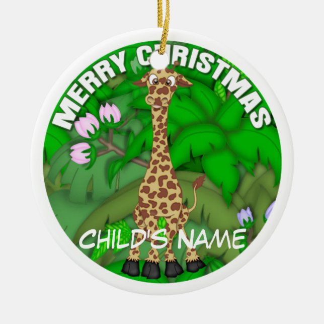 Ornement En Céramique Girafe de Joyeux Noël (Devant)