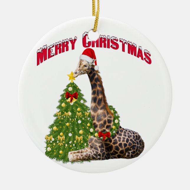 Ornement En Céramique Giraffe de Noël (Devant)