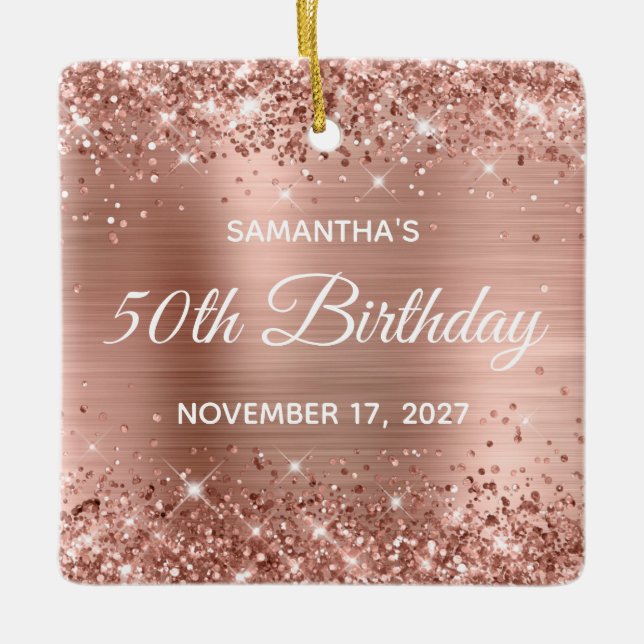 Ornement En Céramique Glittery Rose Gold Foil 50e anniversaire (Devant)