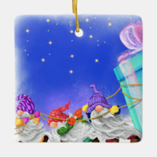 Ornement En Céramique Gnomes de Noël avec cadeau Ornament de Noël