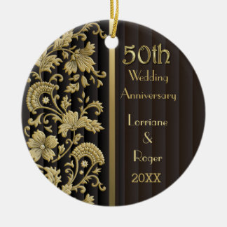 Ornement En Céramique Gold Floral Elegance 50e anniversaire Mariage
