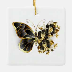 Ornement En Céramique Gold flower Butterfly with Black Orchid