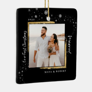 Ornement En Céramique Gold Framed Photo Our First Christmas Married 