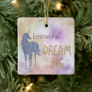 Ornement En Céramique Gold Parties scintillant Dream Big Unicorn Nom per