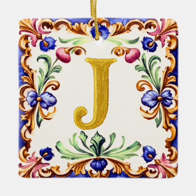 Ornement En Céramique Golden Alphabet – Letter J Ceramic Ornament (Devant)