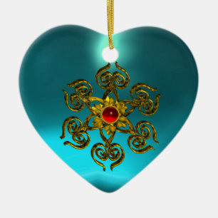 Ornement En Céramique GOLDEN ROSE RUBY, Blue Aquamarine, Purple Rose