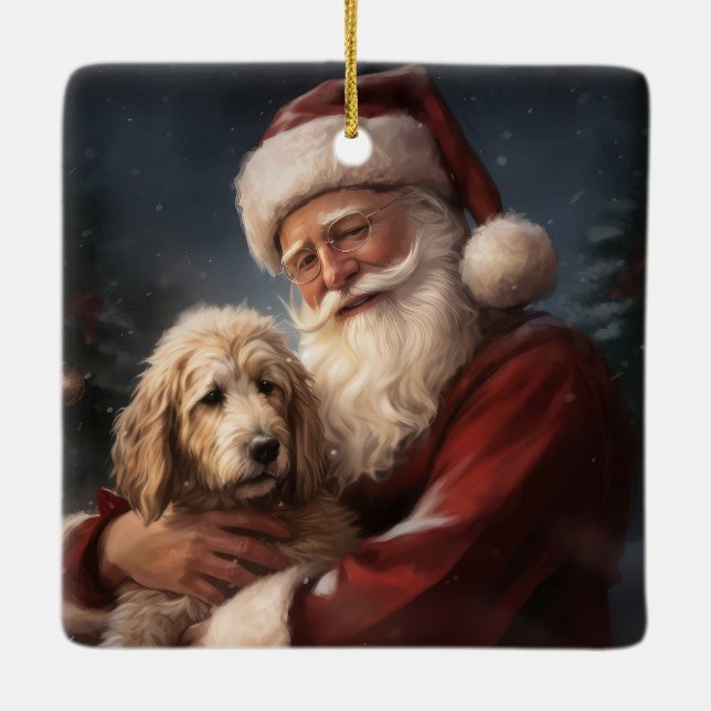 Ornement En Céramique Goldendoodle avec Noël Festif du Père Noël (Dos)