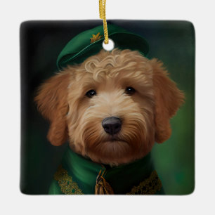 Ornement En Céramique Goldendoodle Dog en tenue de la Saint Patrick