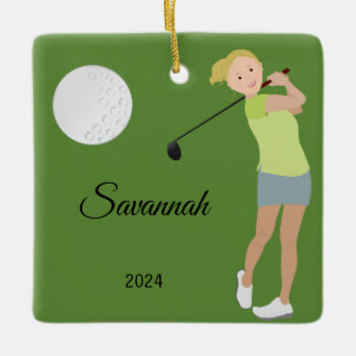 Ornement En Céramique Golf Girl Blonde