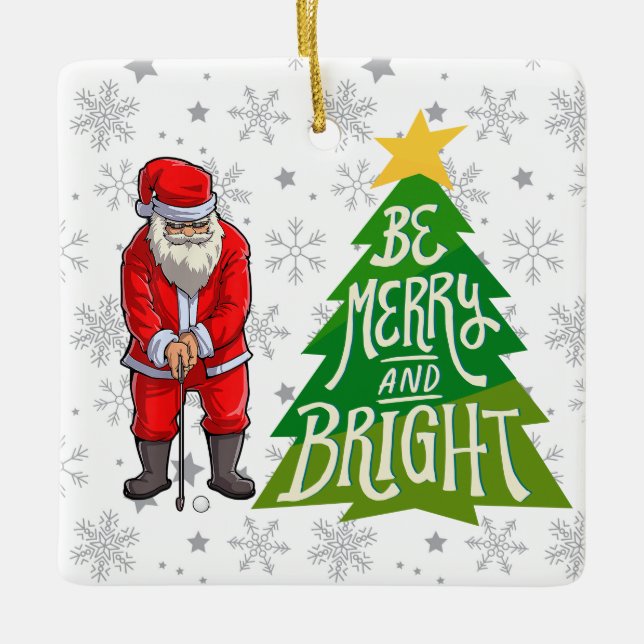 Ornement En Céramique Golf Santa Claus avec arbre de Noël pour golfeurs (Devant)