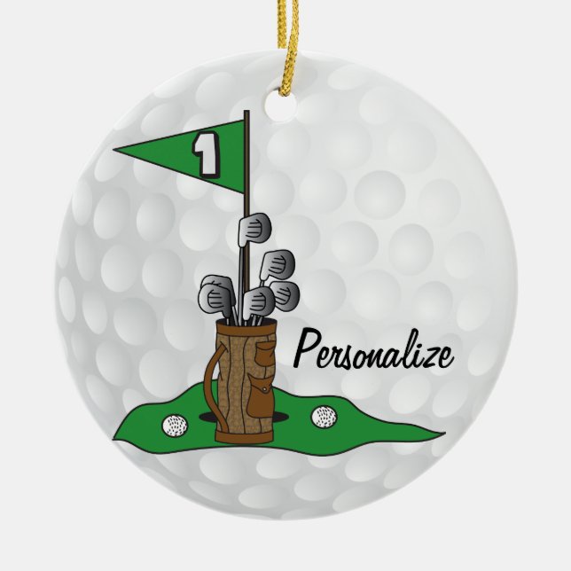 Ornement En Céramique Golf 🏌️ ‍ ♀️ sur le vert | Personnaliser | Golf (Devant)