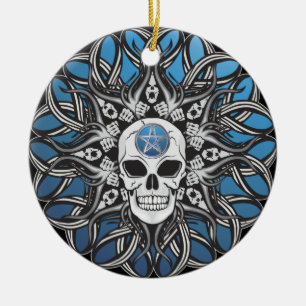 Ornement En Céramique Goth Skull - Bleu