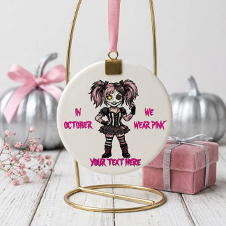 Ornement En Céramique Gothic Rose Halloween Je porte du rose en Octobre
