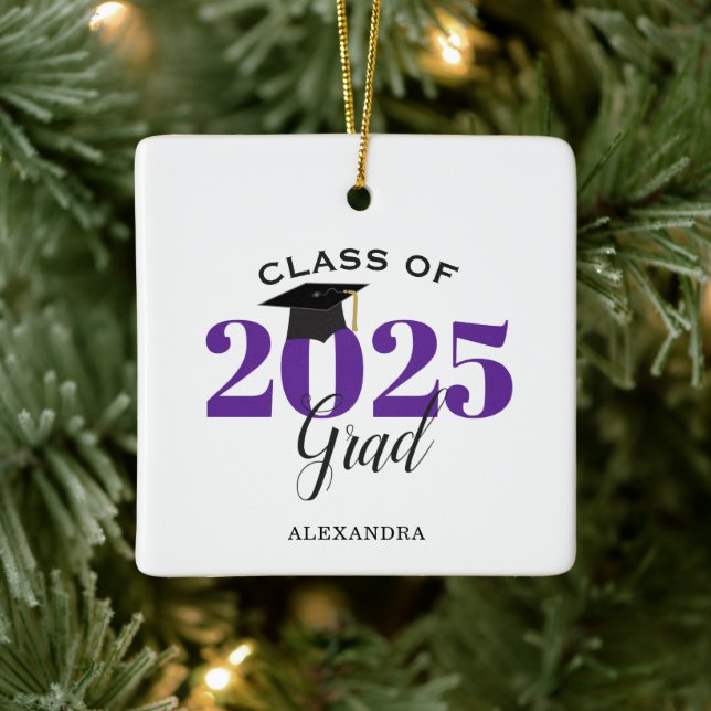 Ornement En Céramique Graduate Class of 2025 Modern Purple (Arbre)