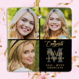 Ornement En Céramique Graduation élégante Personnalisée 3 Photo Collage