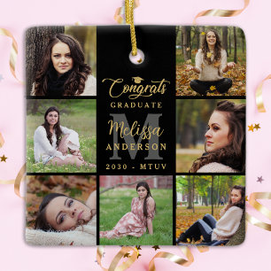 Ornement En Céramique Graduation moderne Personnalisé 7 Photo Collage