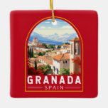 Ornement En Céramique Granada Espagne Travel Art Vintage<br><div class="desc">Granada rétro design de voyage vectoriel. Grenade est une ville située dans la région andalouse du sud de l'Espagne,  au pied des montagnes de la Sierra Nevada.</div>