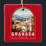 Ornement En Céramique Granada Espagne Travel Art Vintage<br><div class="desc">Granada rétro design de voyage vectoriel. Grenade est une ville située dans la région andalouse du sud de l'Espagne,  au pied des montagnes de la Sierra Nevada.</div>