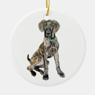 Ornement En Céramique Grand Chiot Dane Brindle