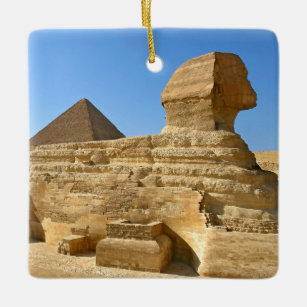 Ornement En Céramique Grand Sphinx de Gizeh avec la pyramide de Khafre -