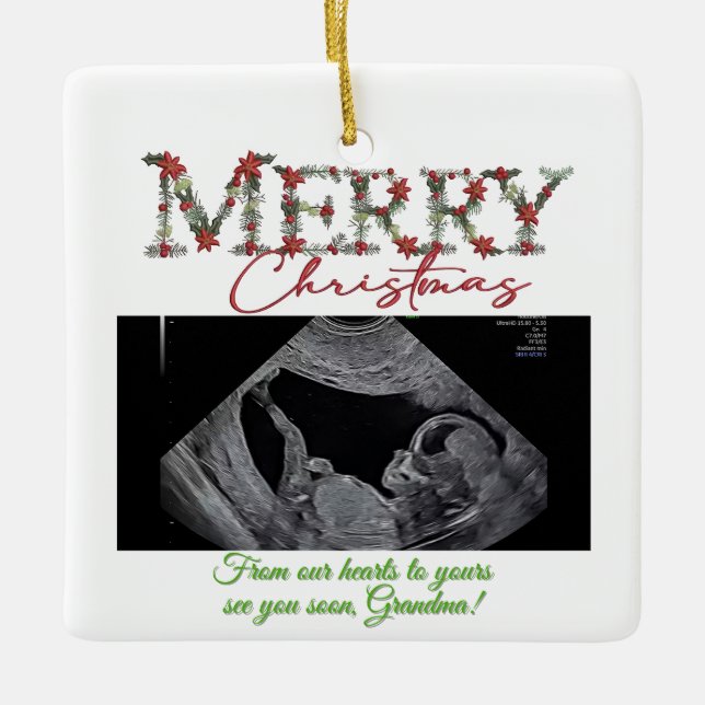 Ornement En Céramique Grandma Christmas Ornament With a Baby Sonogram  (Devant)