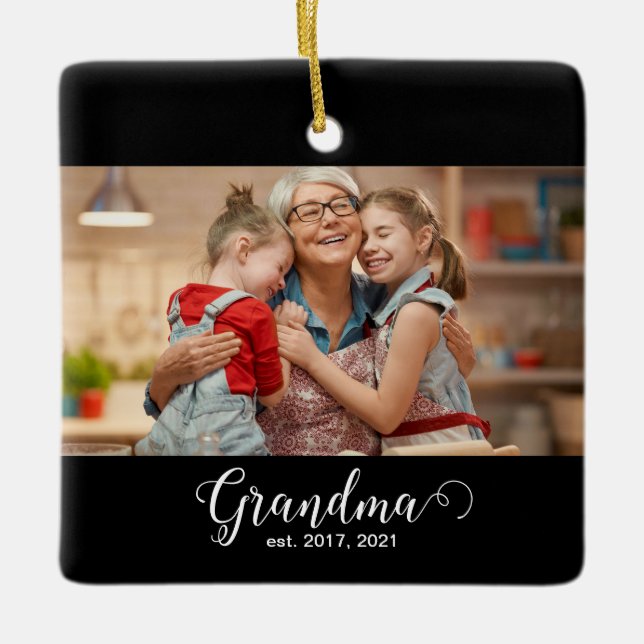 Ornement En Céramique Grandma Established Script Gift Photo (Devant)