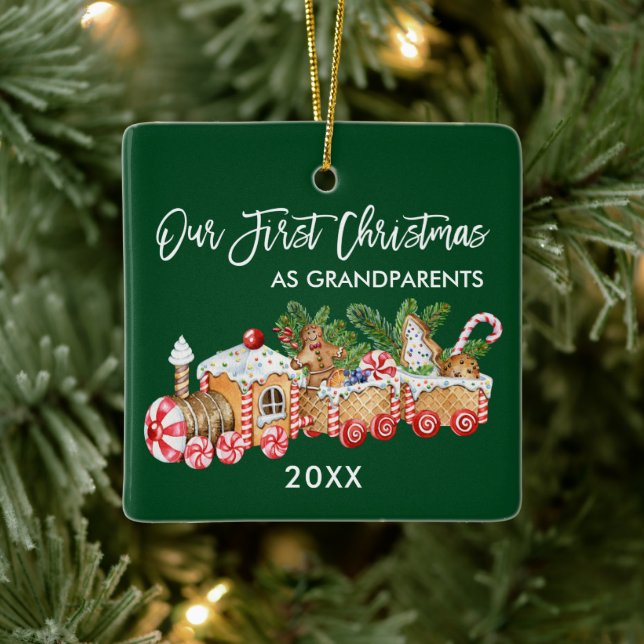 Ornement En Céramique Grands-parents Notre premier train de pain d'épice (Arbre)