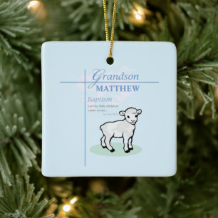 Ornement En Céramique Grandson Baptême Blue Boy Lamb Personnalisé