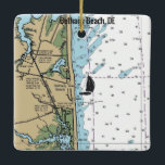Ornement En Céramique Graphique Bethany Beach DE<br><div class="desc">Bethany Beach Delaware ornement de Noël réalisé avec la carte nautique NOAA.</div>