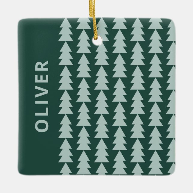 Ornement En Céramique Graphique d'arbre de Noël vert bleu géométrique mo (Devant)