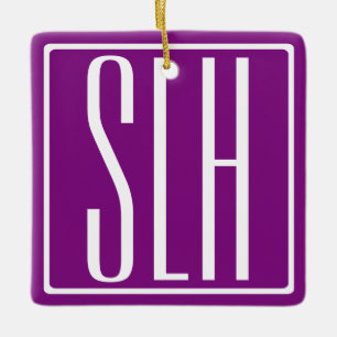 Ornement En Céramique Gras moderne 3 initiales Monogramme Blanc et pou